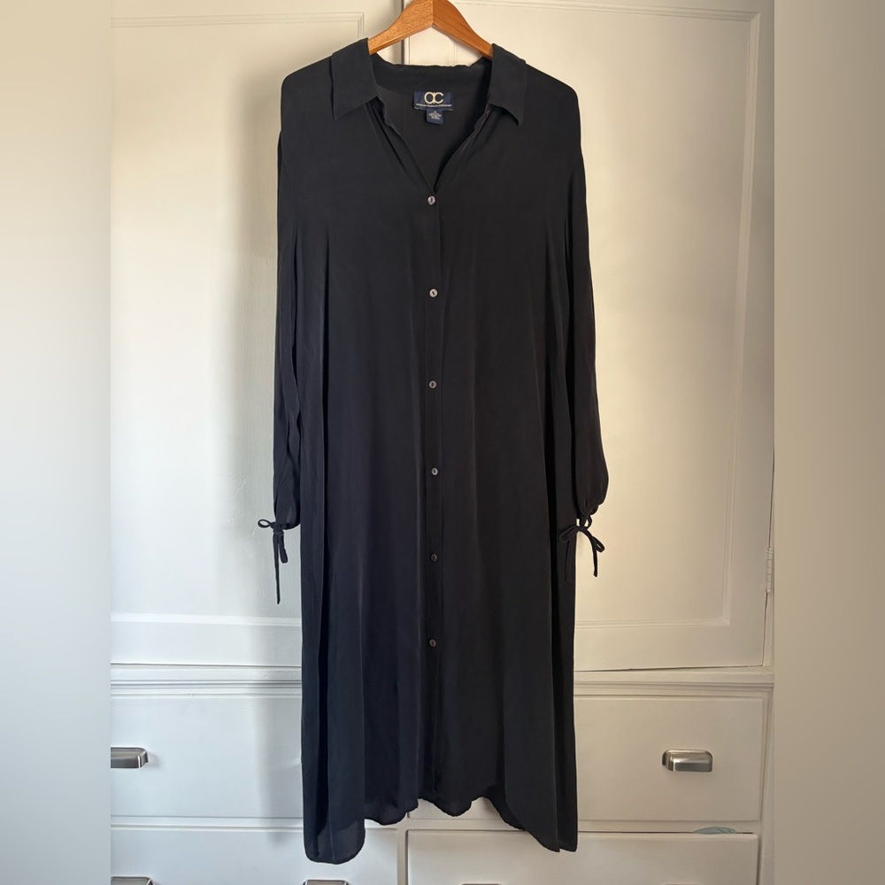 Vintage American Classics by Anne Bowen Black Silk Flowy Shirt Dress